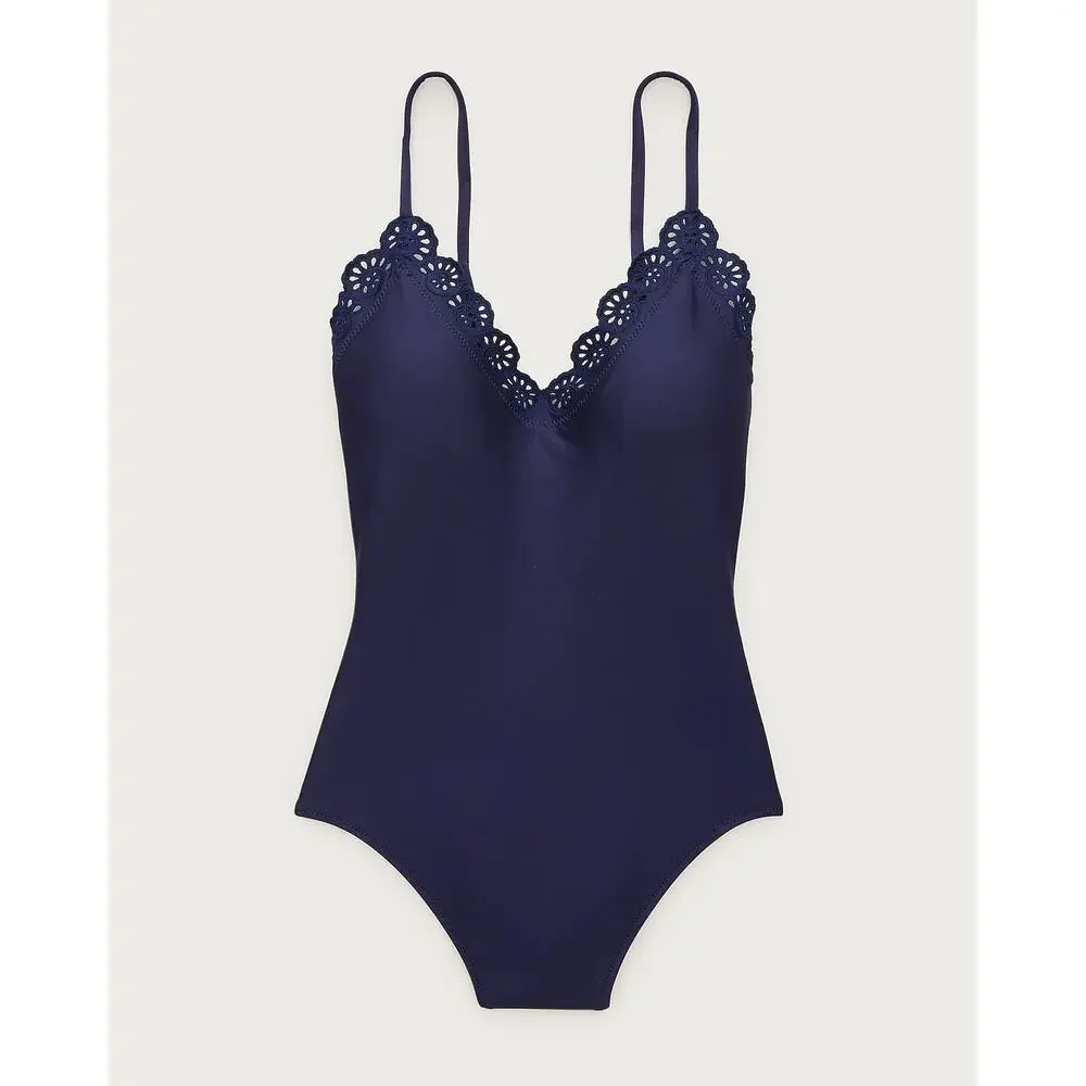 J. Crew Women's Lana Eyelet One-Piece in Classic Sculpt Dark Ink Size 8 NWT